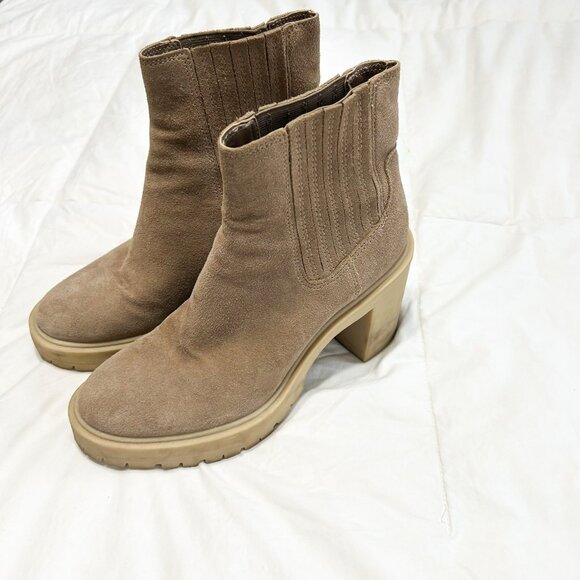 Dolce Vita Caster H2O Waterproof Platform Suede Ankle Boots Tan Size 8 EUC - Picture 4 of 10